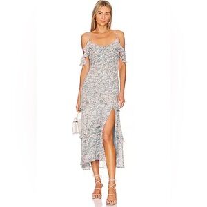 ASTR the Label Daisy Dell Tiered Ruffle Dress in Teal‎ Multi Floral Size Small